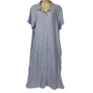 C&C California Linen Shirt Dress Womens XL Blue Pockets Full Button Front Long
